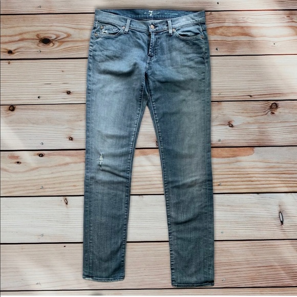 7 for all Mankind Distressed Straight Leg Jeans - Picture 2 of 11